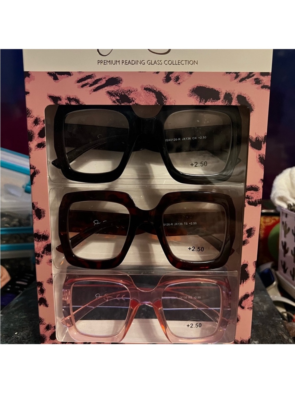 Jessica Simpson 3 pair pack Oversized 2.5+ Reading Glasses - Black Tortoise Pink